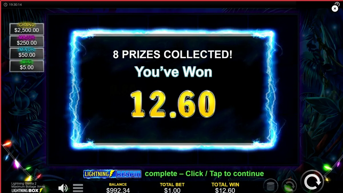 Makulay na disenyo ng Lightning Gorilla 2 Xmas slot na may temang Pasko at kagubatan.